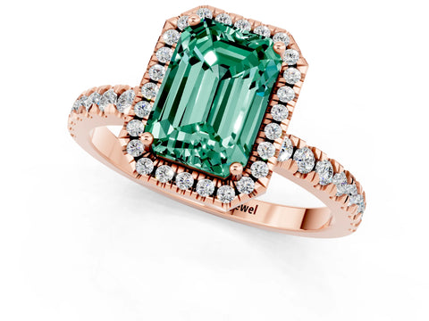Rose gold Emerald Cut Halo Diamond Pave Band with Prong Setting_1
