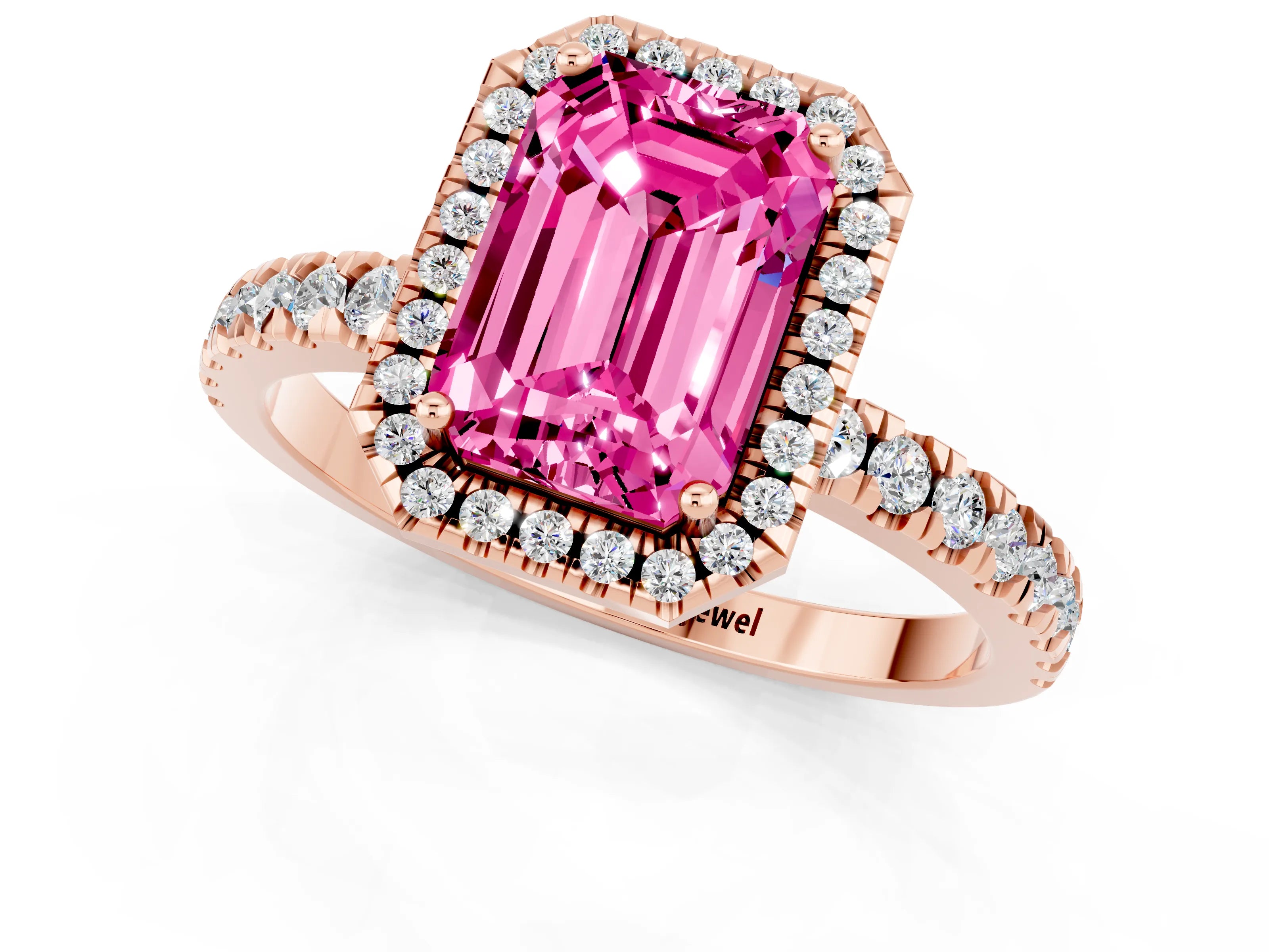 Rose gold Emerald Cut Halo Diamond Pave Band with Prong Setting_1