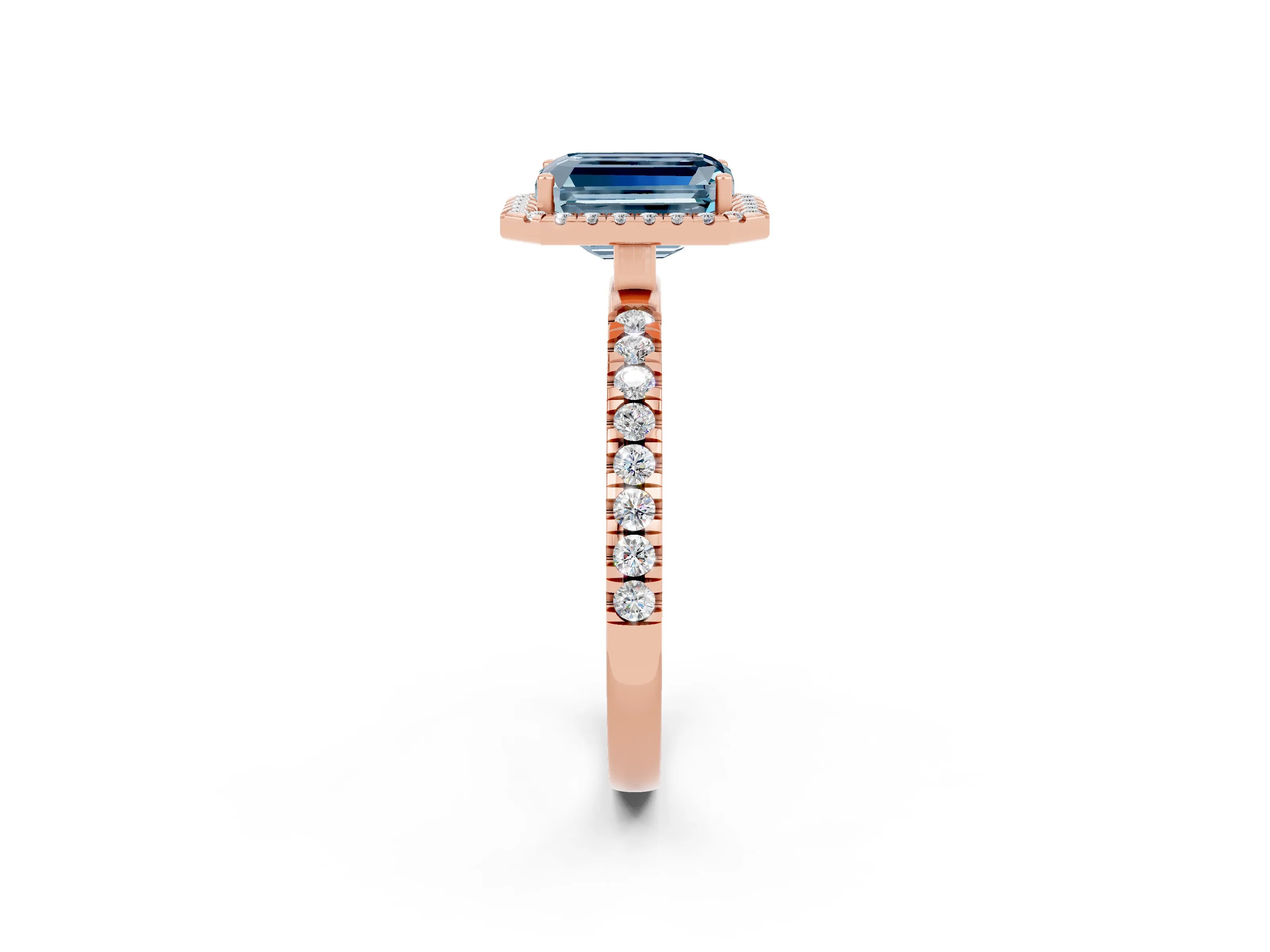 Rose gold Emerald Cut Halo Diamond Pave Band with Prong Setting_2