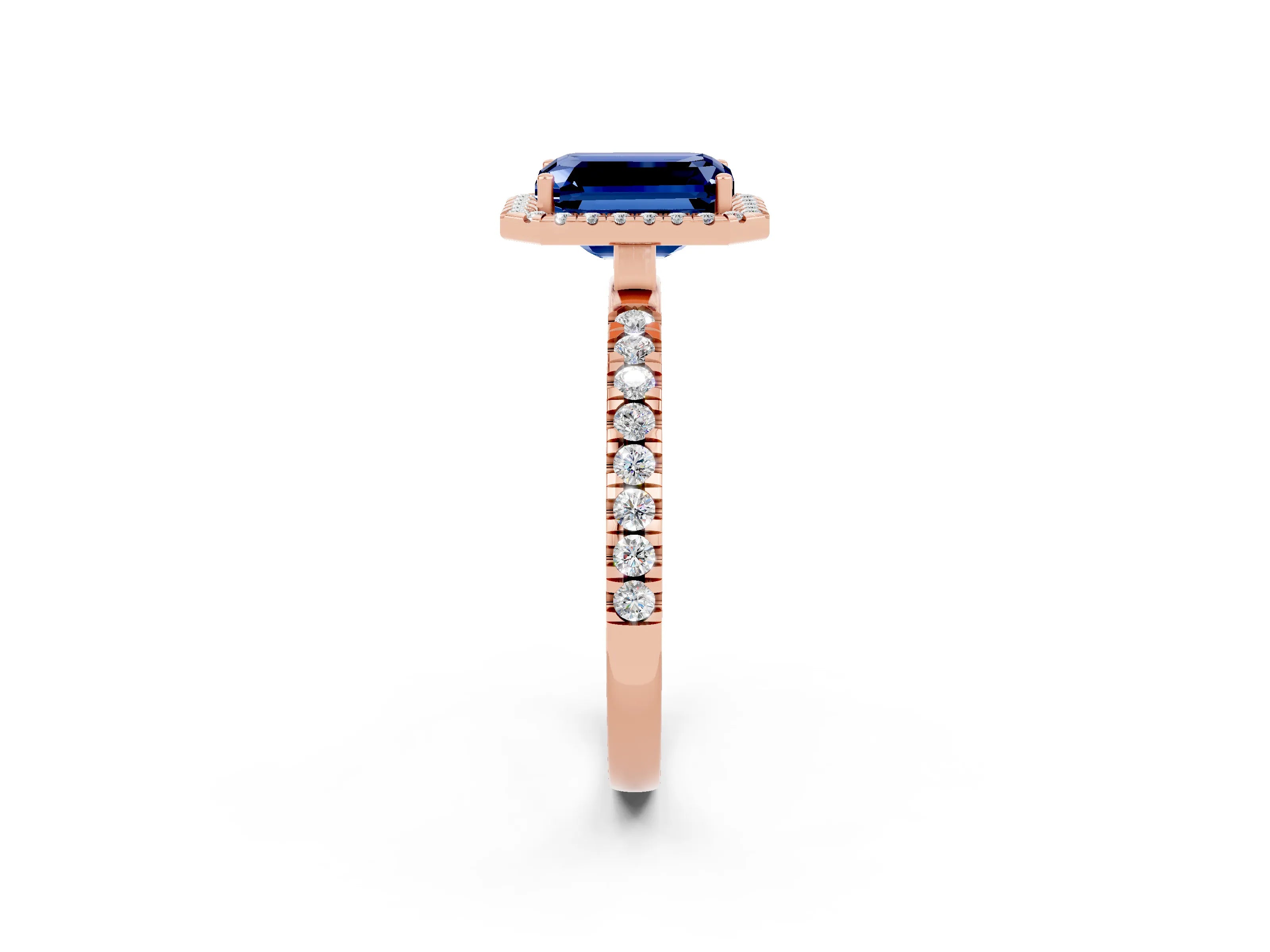 Rose gold Emerald Cut Halo Diamond Pave Band with Prong Setting_2
