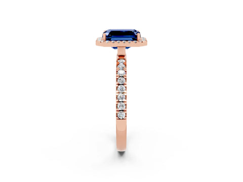 Rose gold Emerald Cut Halo Diamond Pave Band with Prong Setting_2