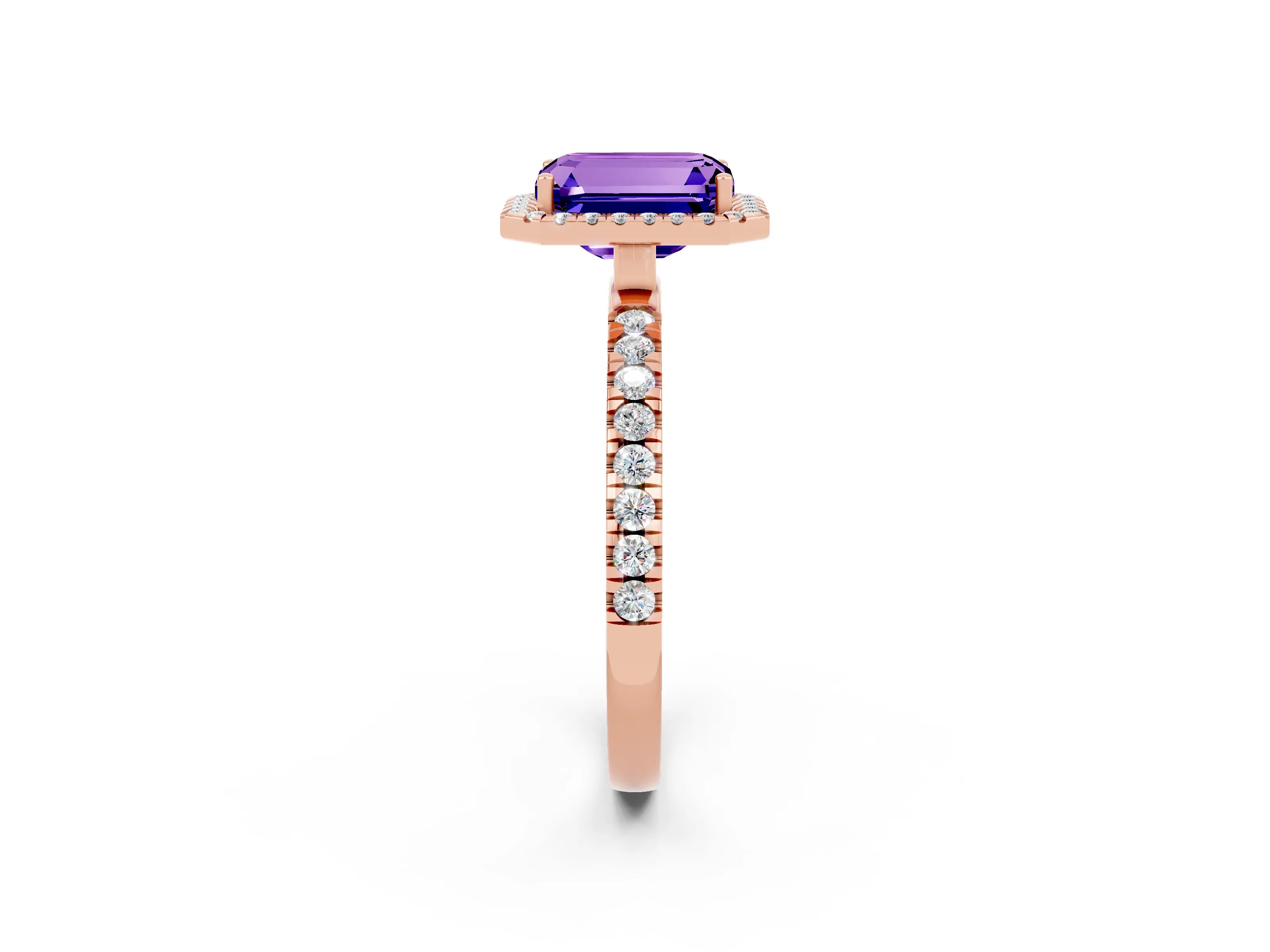 Rose gold Emerald Cut Halo Diamond Pave Band with Prong Setting_2