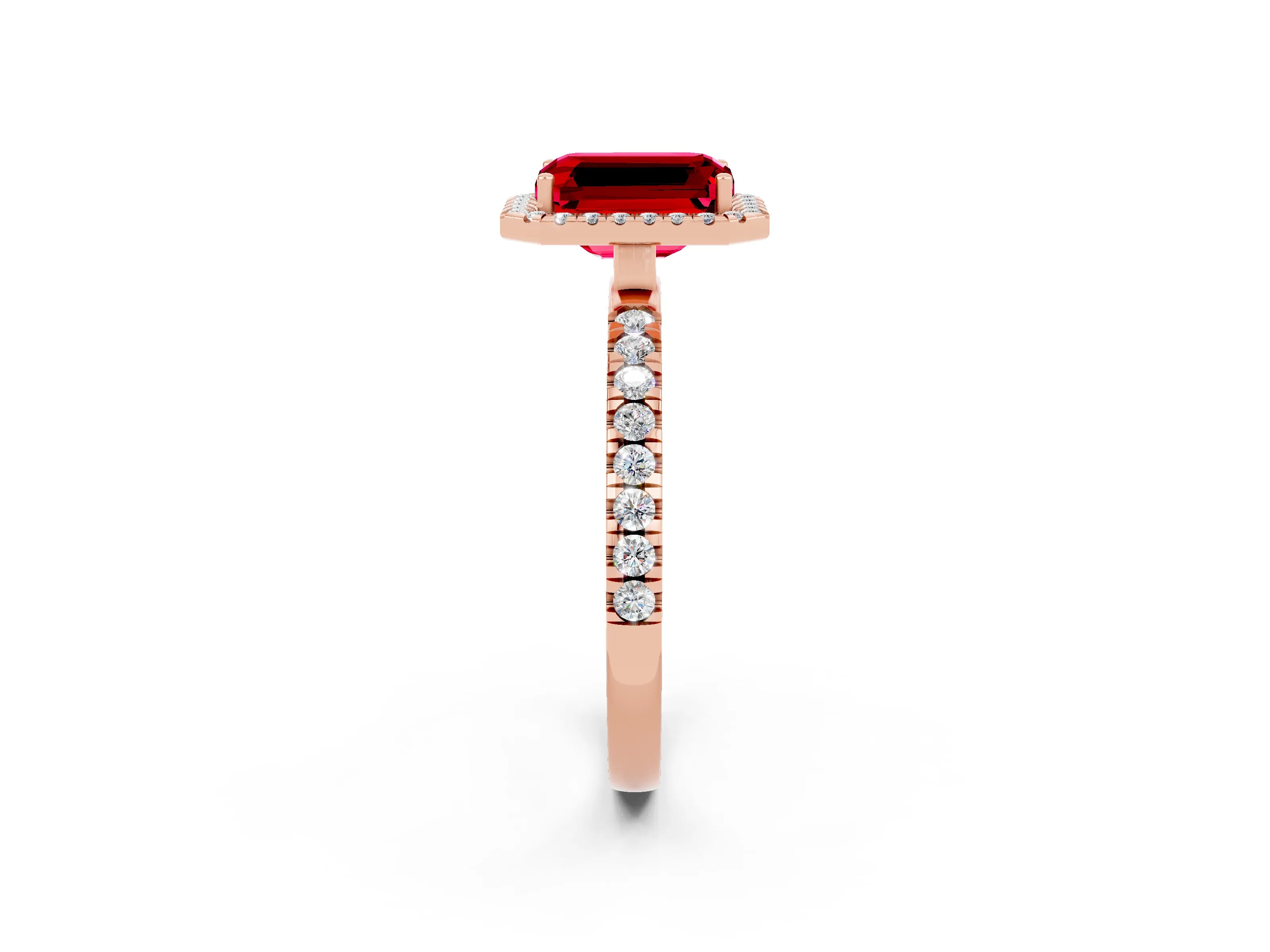 Rose gold Emerald Cut Halo Diamond Pave Band with Prong Setting_2