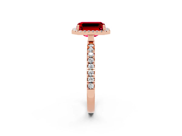 Rose gold Emerald Cut Halo Diamond Pave Band with Prong Setting