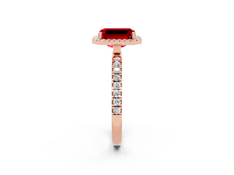 Rose gold Emerald Cut Halo Diamond Pave Band with Prong Setting_2