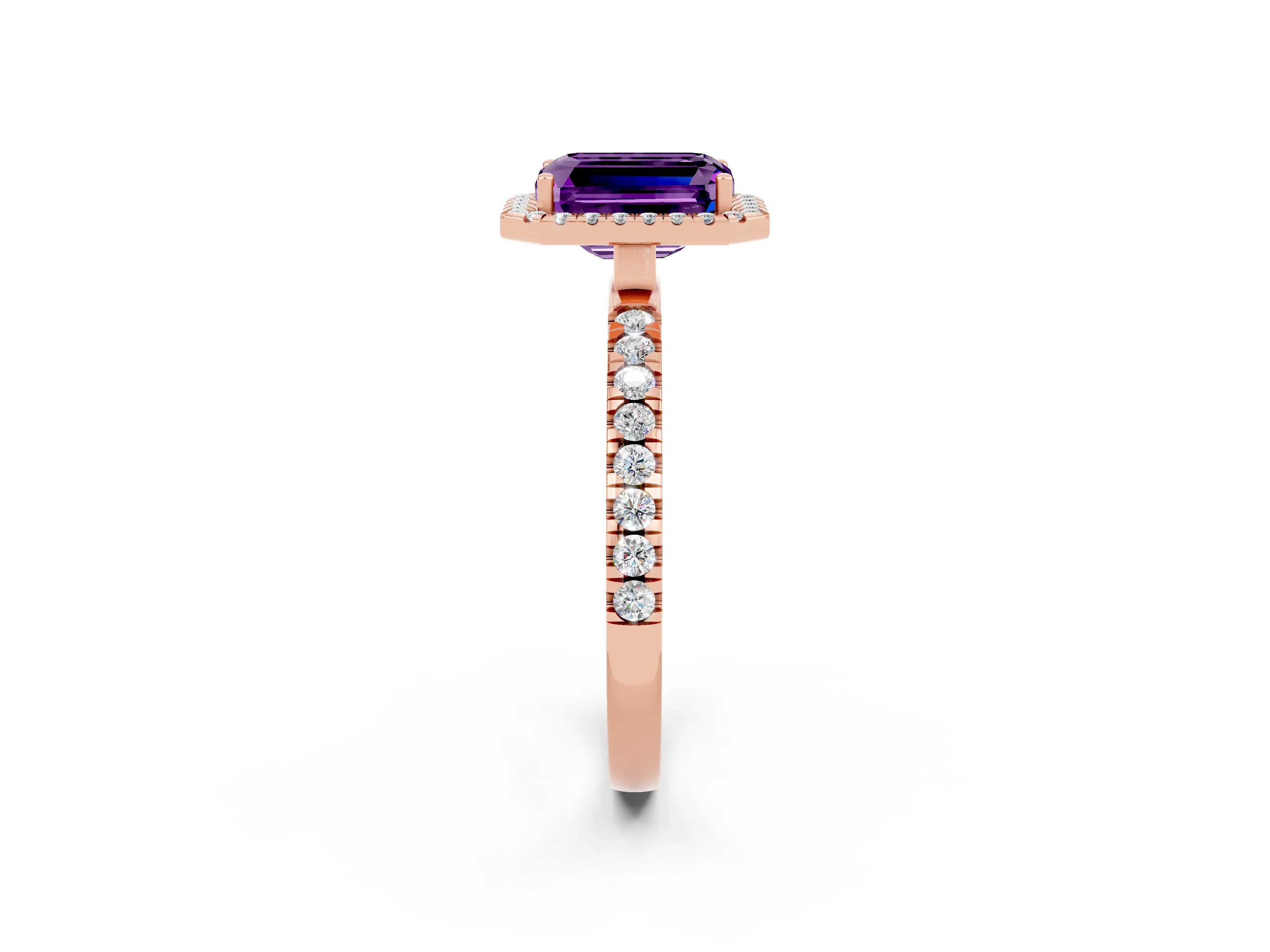 Rose gold Emerald Cut Halo Diamond Pave Band with Prong Setting_2