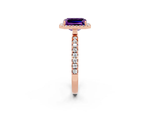 Rose gold Emerald Cut Halo Diamond Pave Band with Prong Setting_2