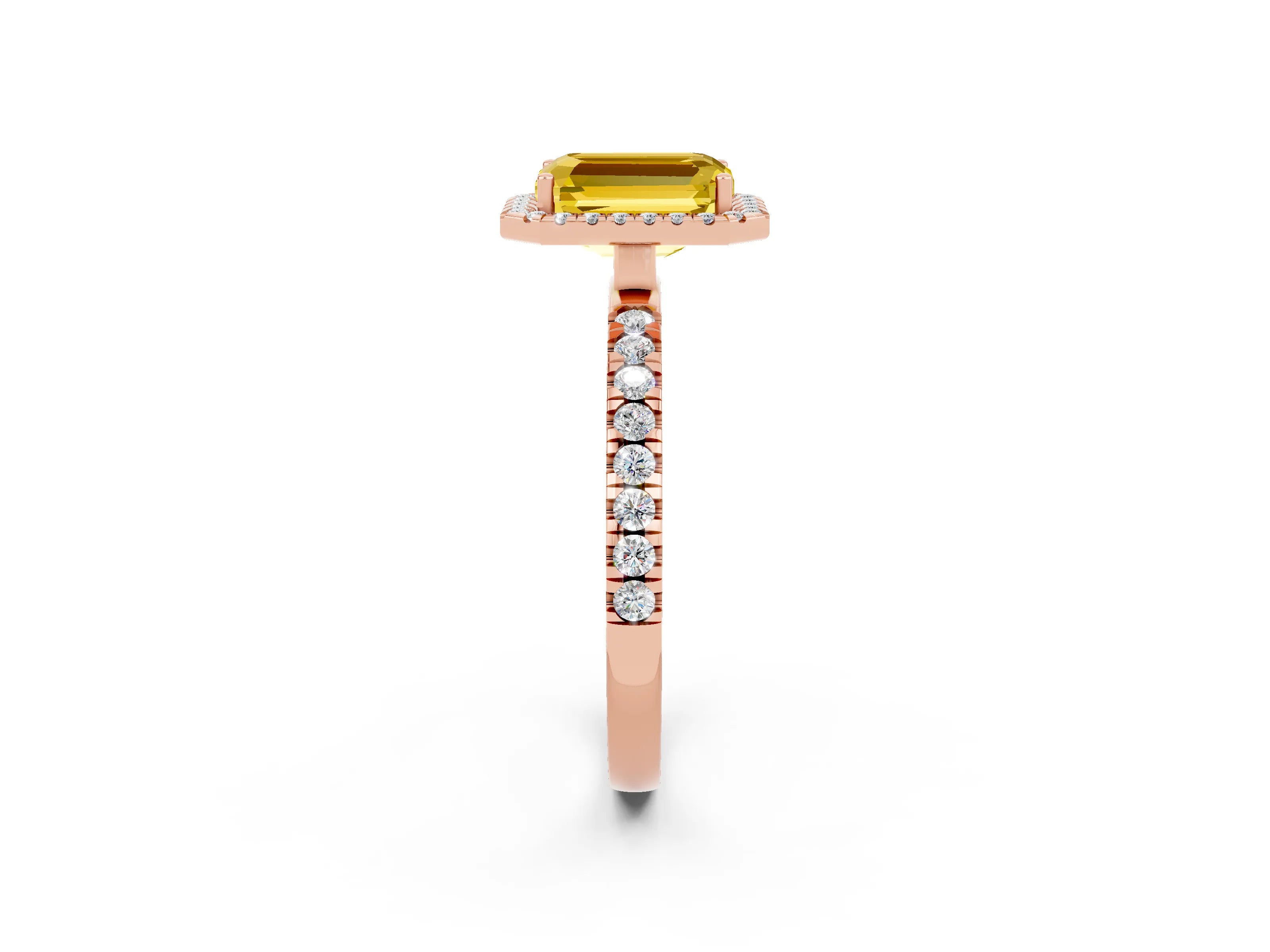 Rose gold Emerald Cut Halo Diamond Pave Band with Prong Setting_2