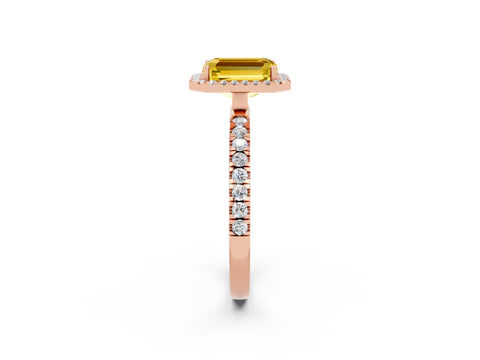 Rose gold Emerald Cut Halo Diamond Pave Band with Prong Setting_2