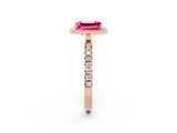 Rose gold Emerald Cut Halo Diamond Pave Band with Prong Setting_2