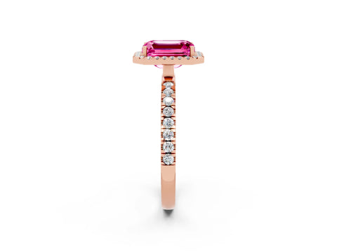 Rose gold Emerald Cut Halo Diamond Pave Band with Prong Setting_2