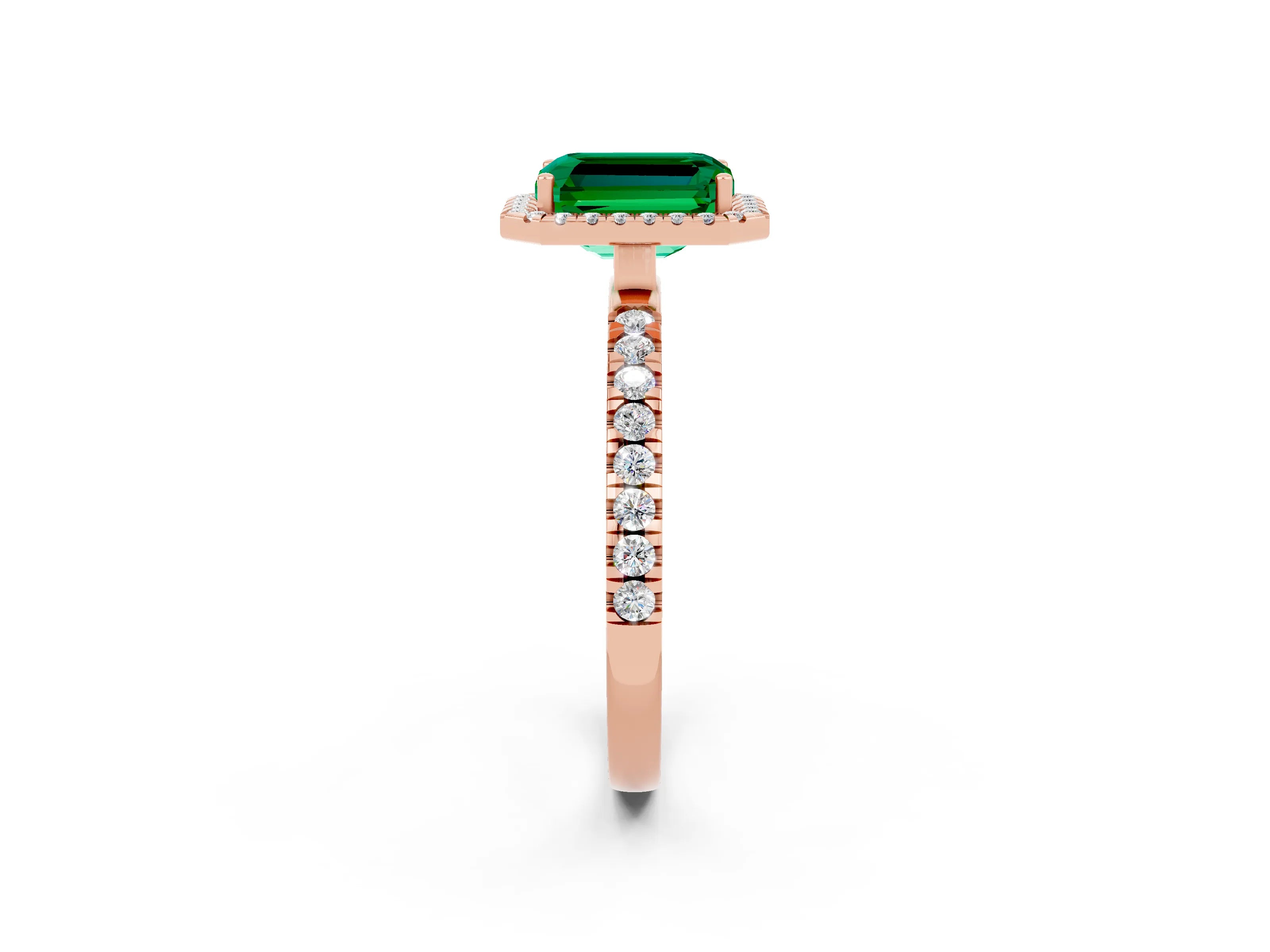 Rose gold Emerald Cut Halo Diamond Pave Band with Prong Setting_2