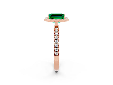 Rose gold Emerald Cut Halo Diamond Pave Band with Prong Setting_2