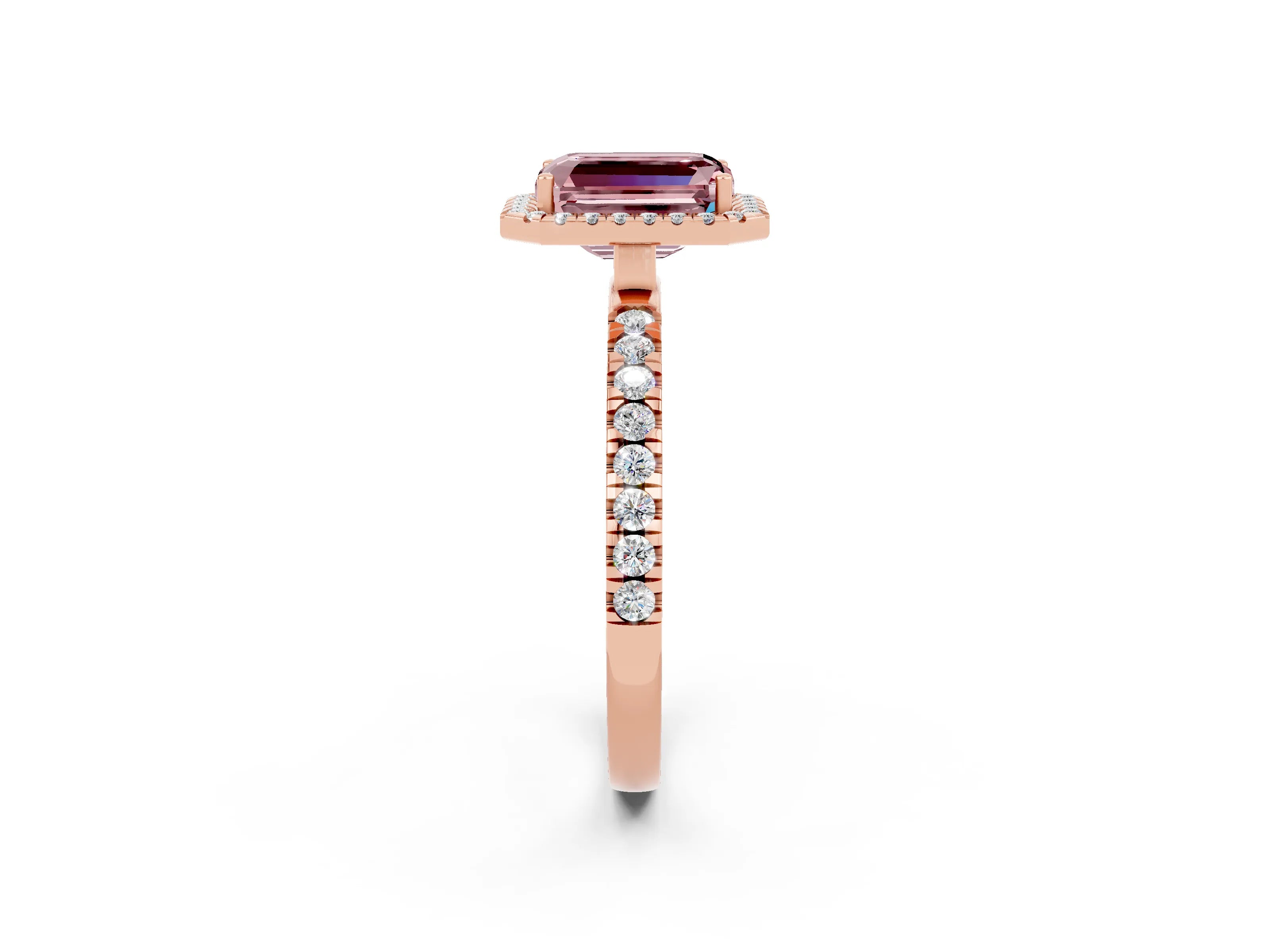Rose gold Emerald Cut Halo Diamond Pave Band with Prong Setting_2