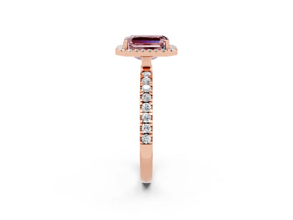 Rose gold Emerald Cut Halo Diamond Pave Band with Prong Setting