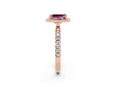 Rose gold Emerald Cut Halo Diamond Pave Band with Prong Setting_2