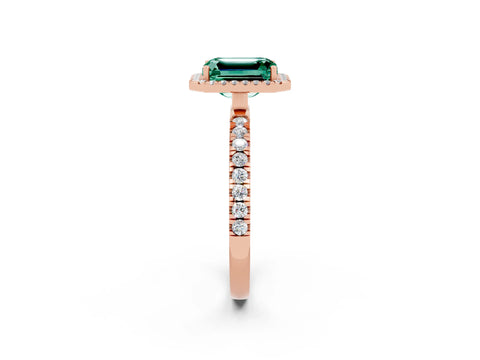 Rose gold Emerald Cut Halo Diamond Pave Band with Prong Setting_2
