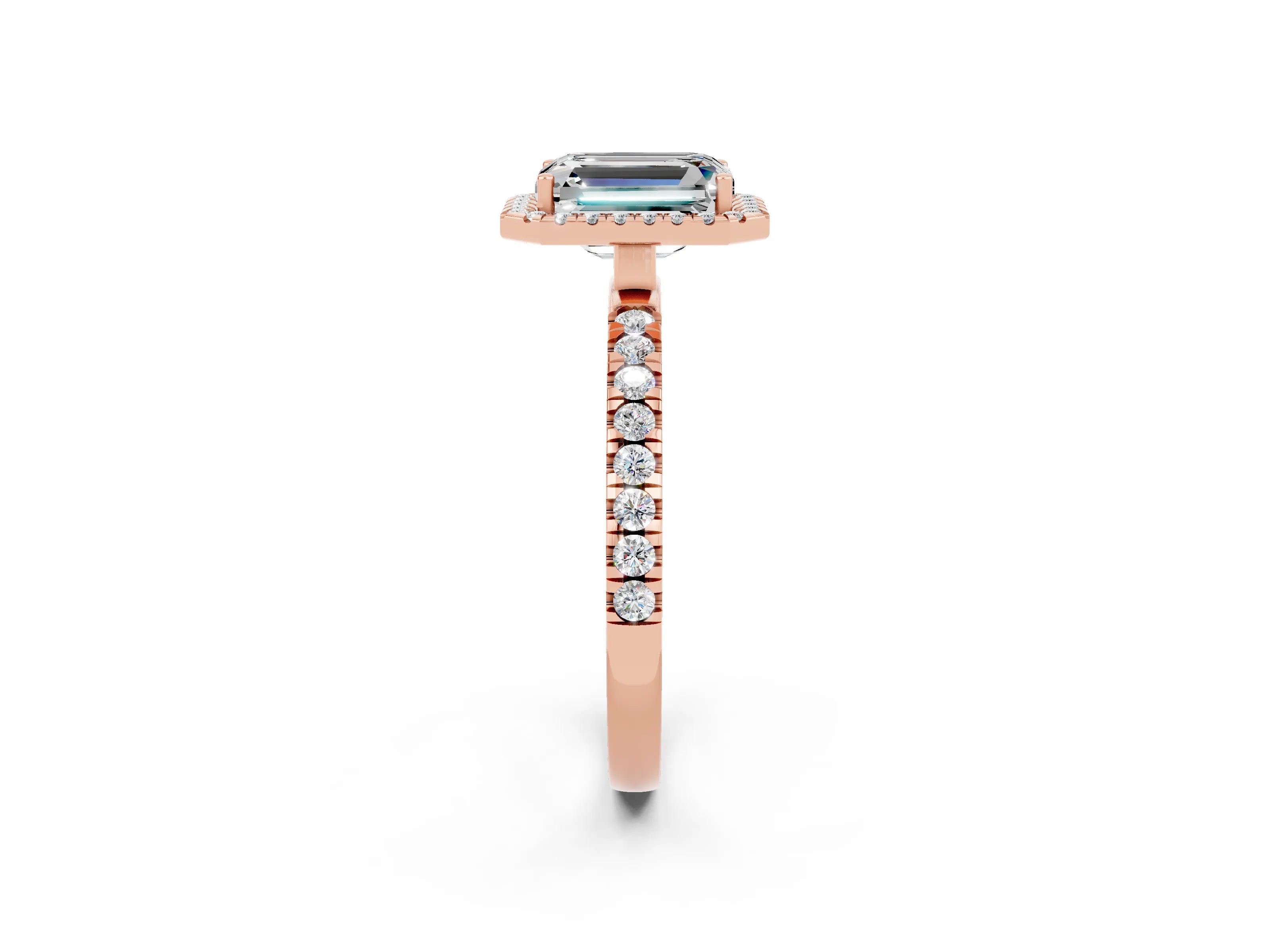Rose gold Emerald Cut Halo Diamond Pave Band with Prong Setting_2
