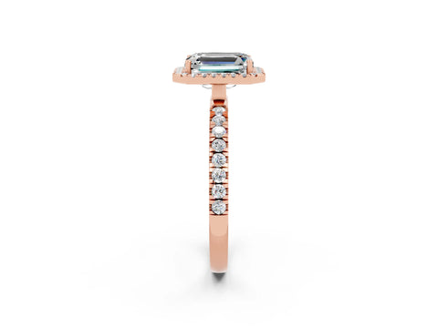 Rose gold Emerald Cut Halo Diamond Pave Band with Prong Setting_2