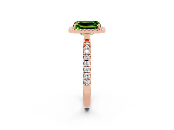 Rose gold Emerald Cut Halo Diamond Pave Band with Prong Setting