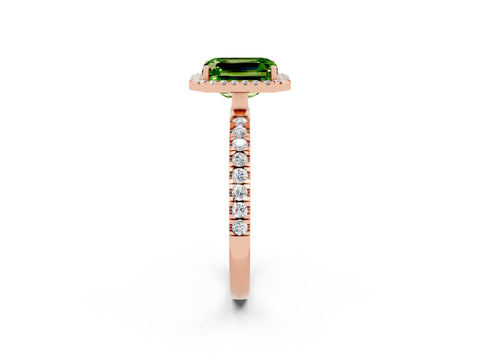 Rose gold Emerald Cut Halo Diamond Pave Band with Prong Setting_2