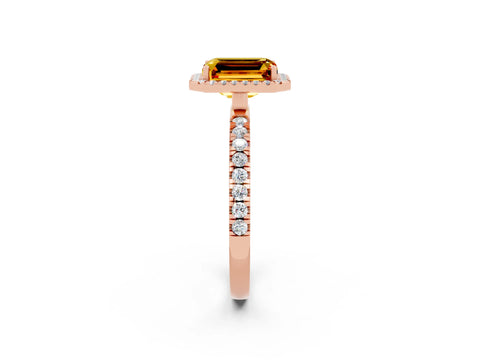 Rose gold Emerald Cut Halo Diamond Pave Band with Prong Setting_2