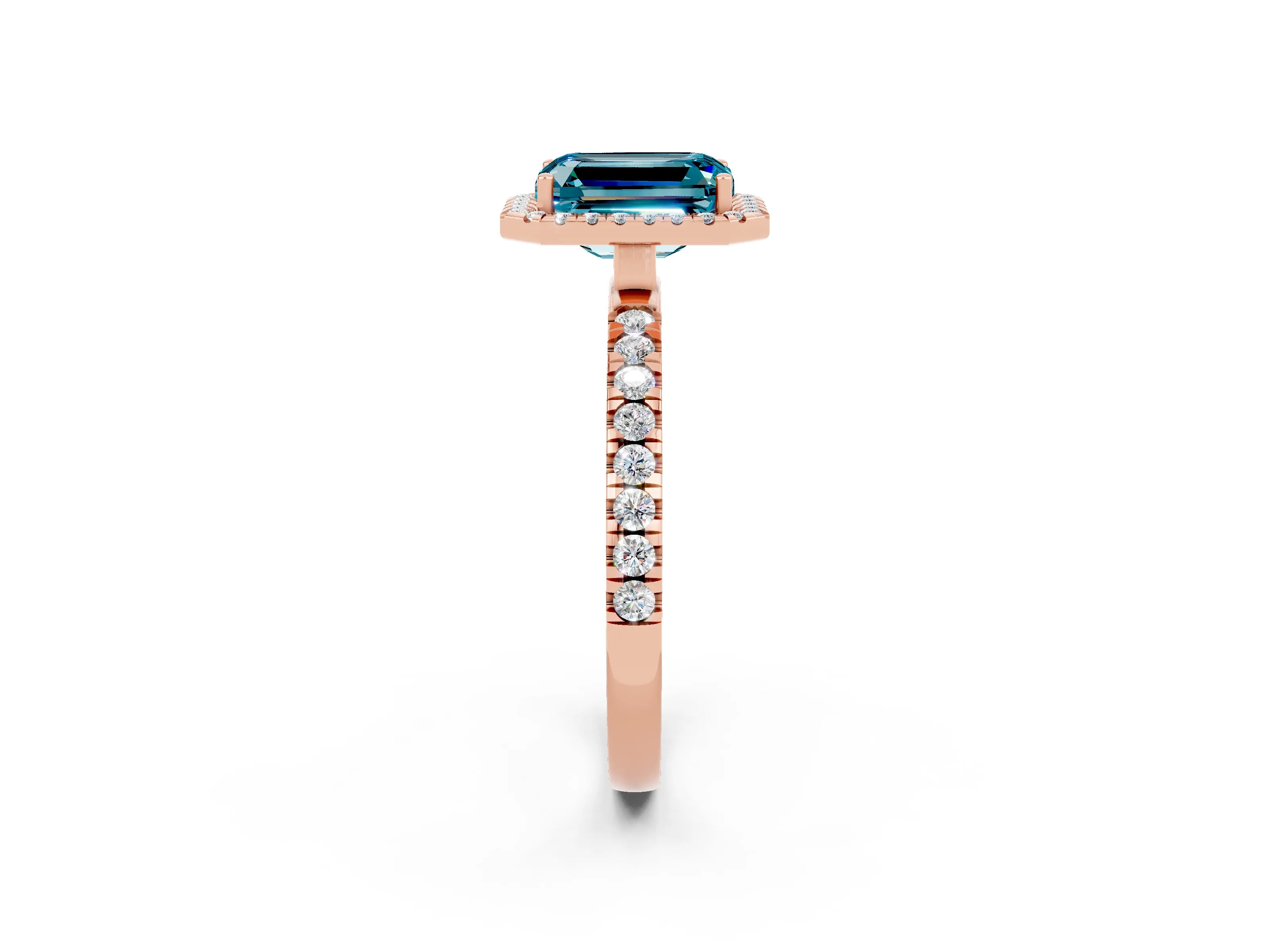 Rose gold Emerald Cut Halo Diamond Pave Band with Prong Setting_2