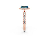 Rose gold Emerald Cut Halo Diamond Pave Band with Prong Setting_2