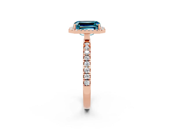Rose gold Emerald Cut Halo Diamond Pave Band with Prong Setting
