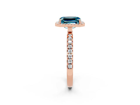 Rose gold Emerald Cut Halo Diamond Pave Band with Prong Setting_2
