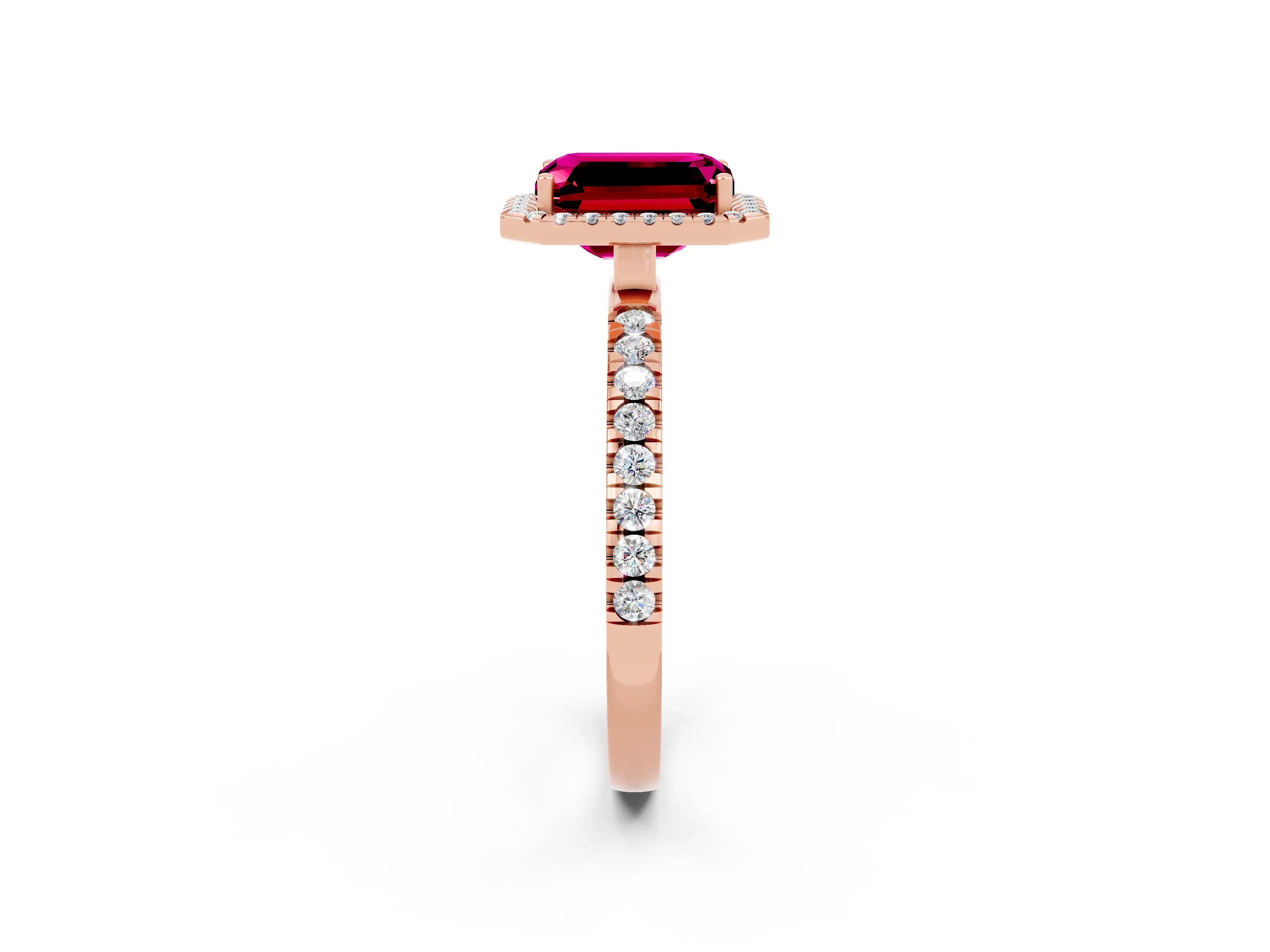 Rose gold Emerald Cut Halo Diamond Pave Band with Prong Setting_2