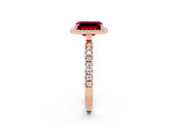 Rose gold Emerald Cut Halo Diamond Pave Band with Prong Setting_2