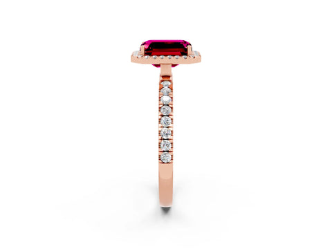 Rose gold Emerald Cut Halo Diamond Pave Band with Prong Setting_2