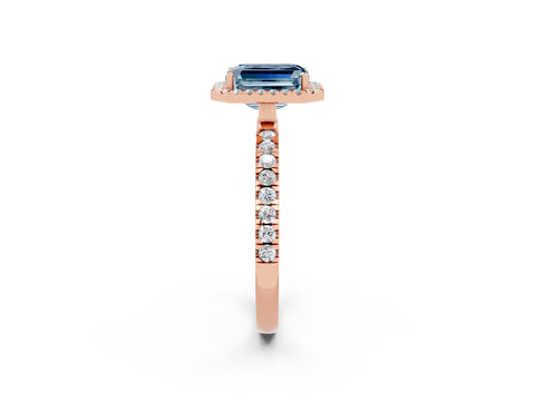 Rose gold Emerald Cut Halo Diamond Pave Band with Prong Setting_2