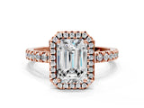 Rose gold Emerald Cut Halo Diamond Pave Band with Prong Setting_3