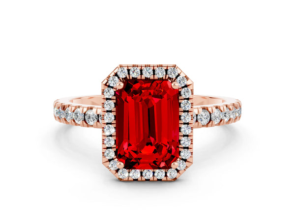 Rose gold Emerald Cut Halo Diamond Pave Band with Prong Setting