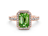 Rose gold Emerald Cut Halo Diamond Pave Band with Prong Setting
