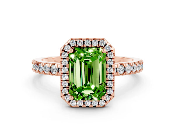 Rose gold Emerald Cut Halo Diamond Pave Band with Prong Setting