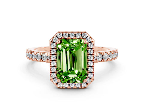 Rose gold Emerald Cut Halo Diamond Pave Band with Prong Setting