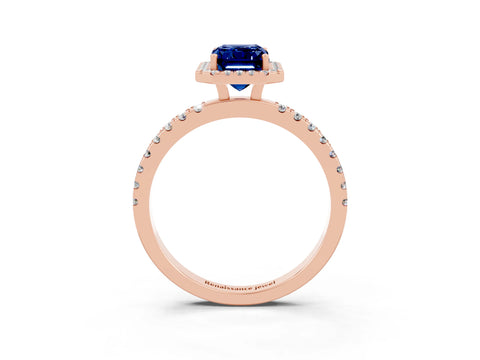 Rose gold Emerald Cut Halo Diamond Pave Band with Prong Setting_3