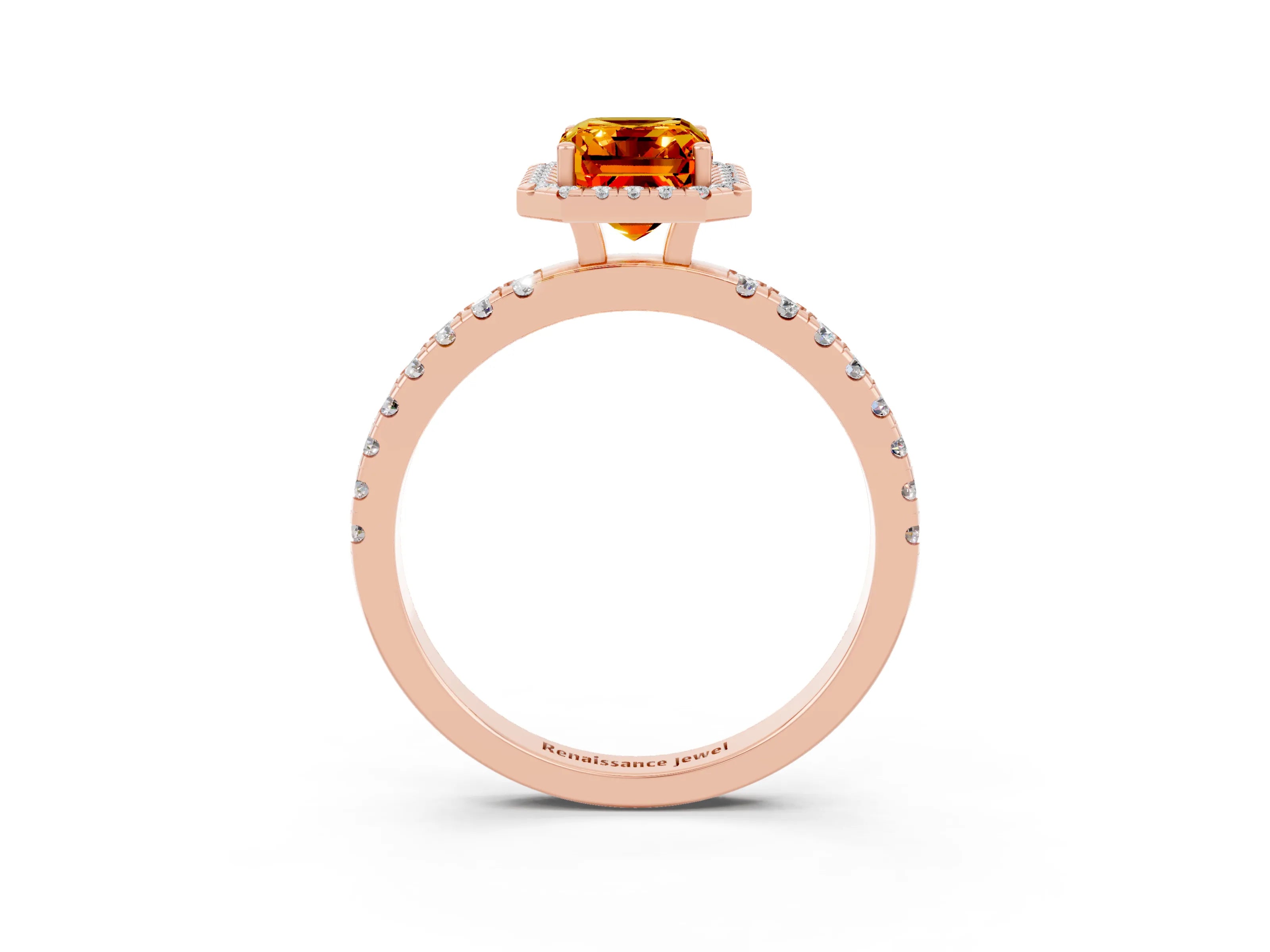 Rose gold Emerald Cut Halo Diamond Pave Band with Prong Setting_3