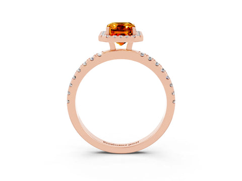 Rose gold Emerald Cut Halo Diamond Pave Band with Prong Setting_3