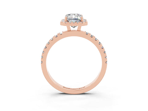 Rose gold Emerald Cut Halo Diamond Pave Band with Prong Setting_3