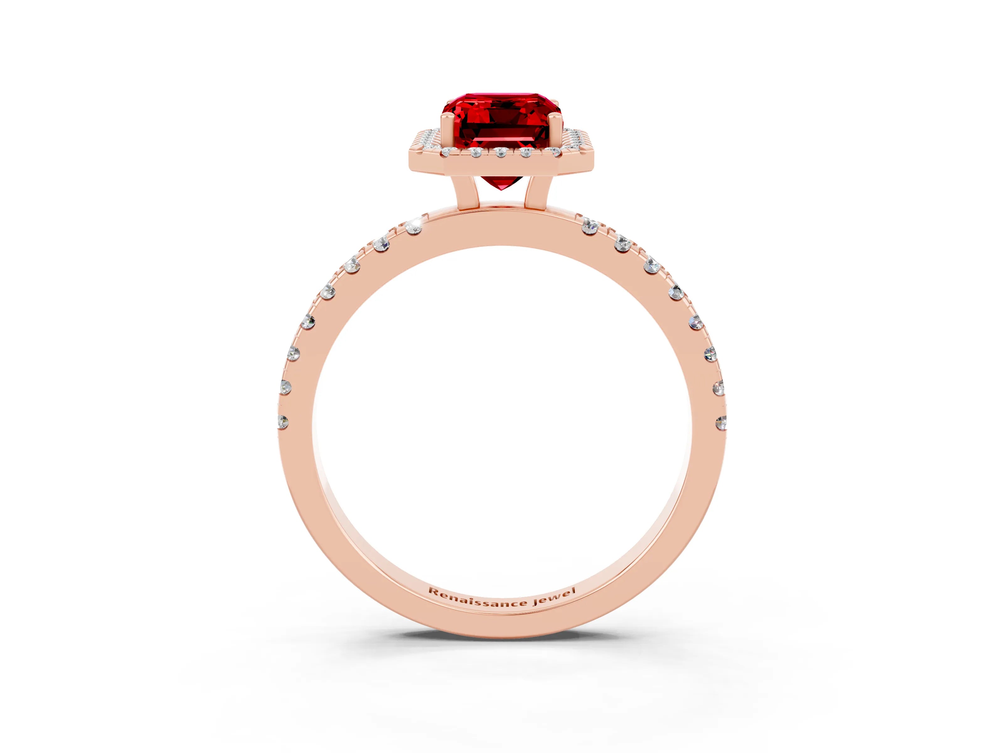 Rose gold Emerald Cut Halo Diamond Pave Band with Prong Setting_3