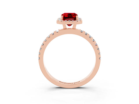 Rose gold Emerald Cut Halo Diamond Pave Band with Prong Setting_3