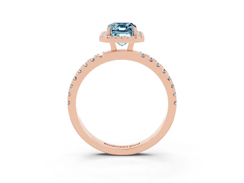 Rose gold Emerald Cut Halo Diamond Pave Band with Prong Setting_3