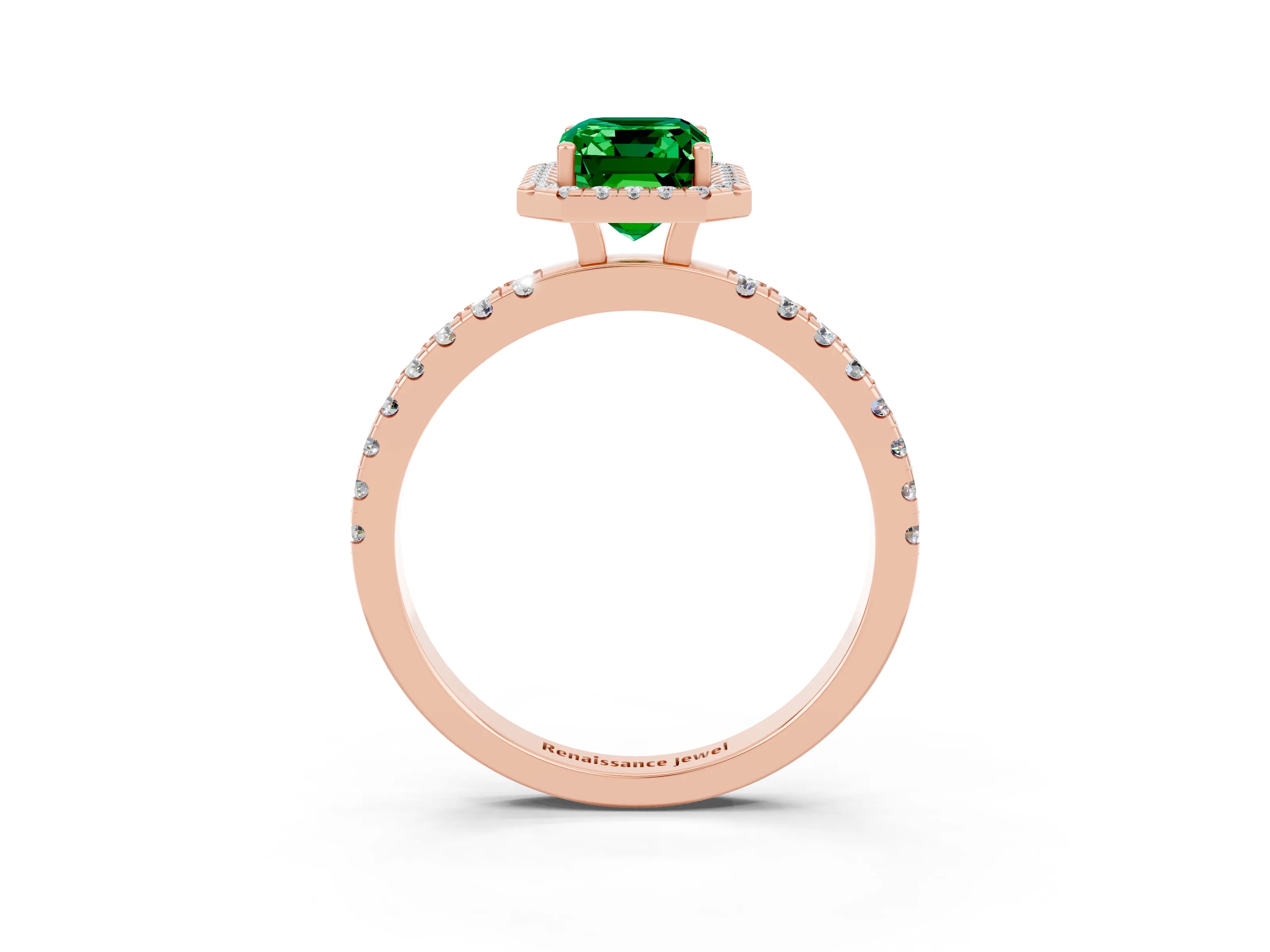 Rose gold Emerald Cut Halo Diamond Pave Band with Prong Setting_3