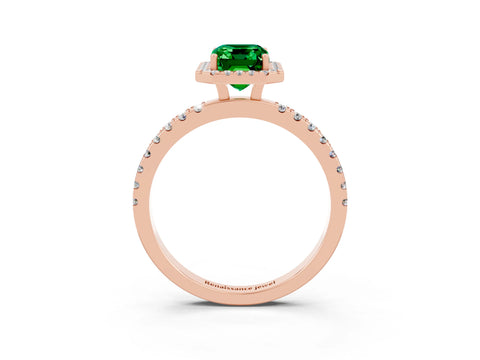 Rose gold Emerald Cut Halo Diamond Pave Band with Prong Setting_3