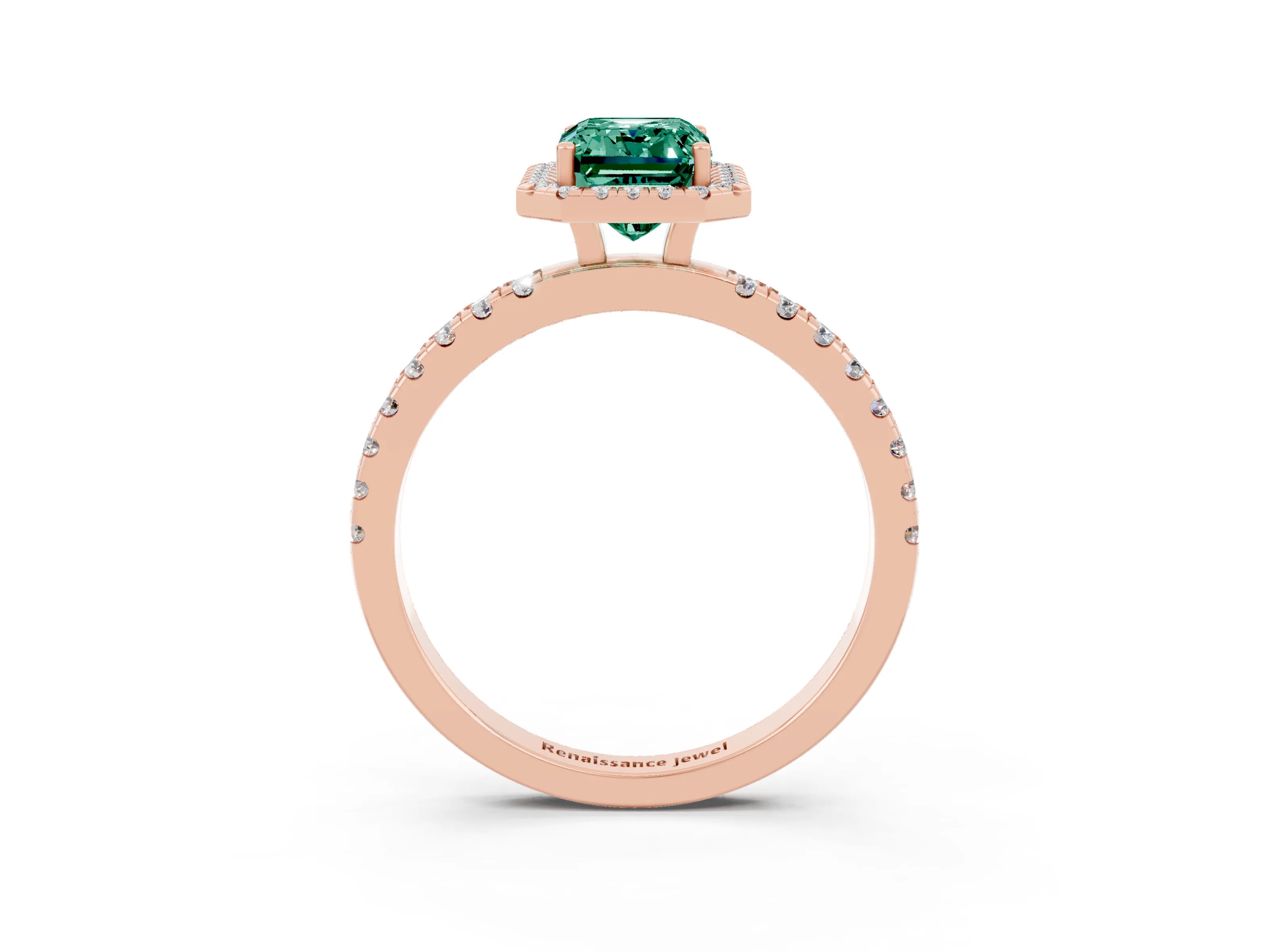 Rose gold Emerald Cut Halo Diamond Pave Band with Prong Setting_3
