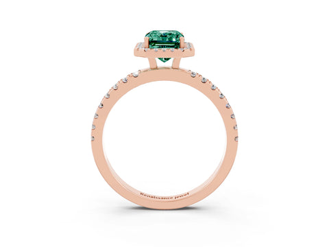 Rose gold Emerald Cut Halo Diamond Pave Band with Prong Setting_3